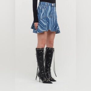 Area Sunray Denim Ruffle Mini Skirt